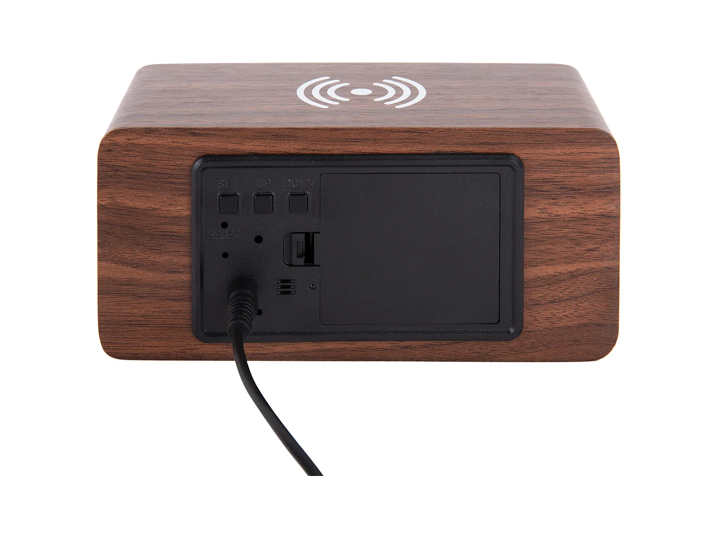 Weckerblock mit Telefonladegerät LED - Dunkles Holz