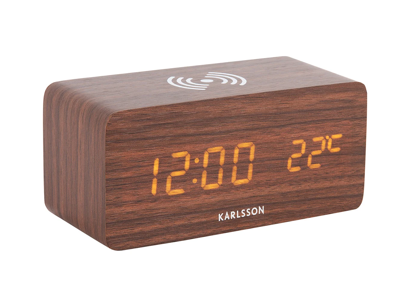 Bloc réveil avec chargeur de téléphone LED - Bois foncé