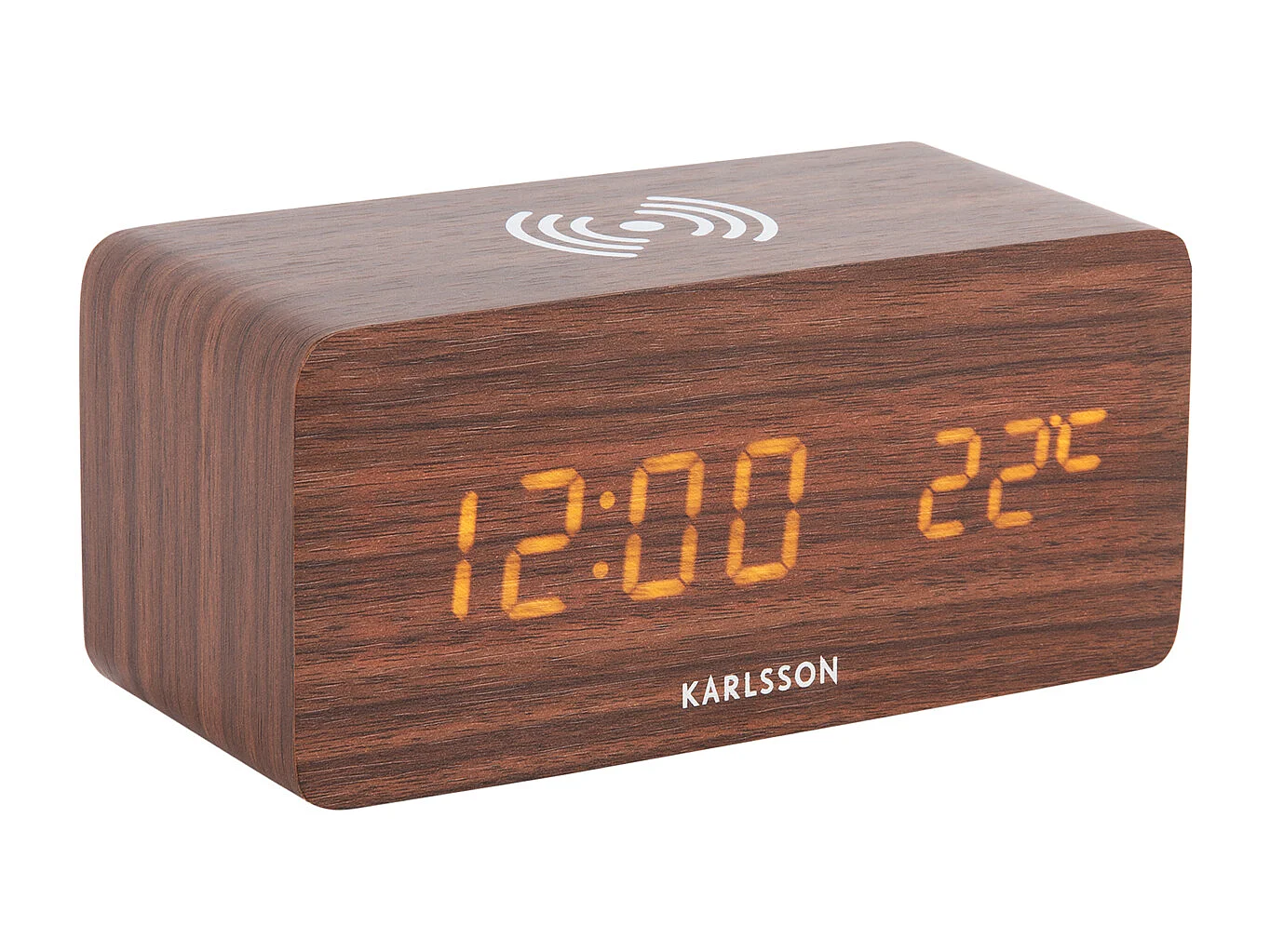 Bloc réveil avec chargeur de téléphone LED - Bois foncé