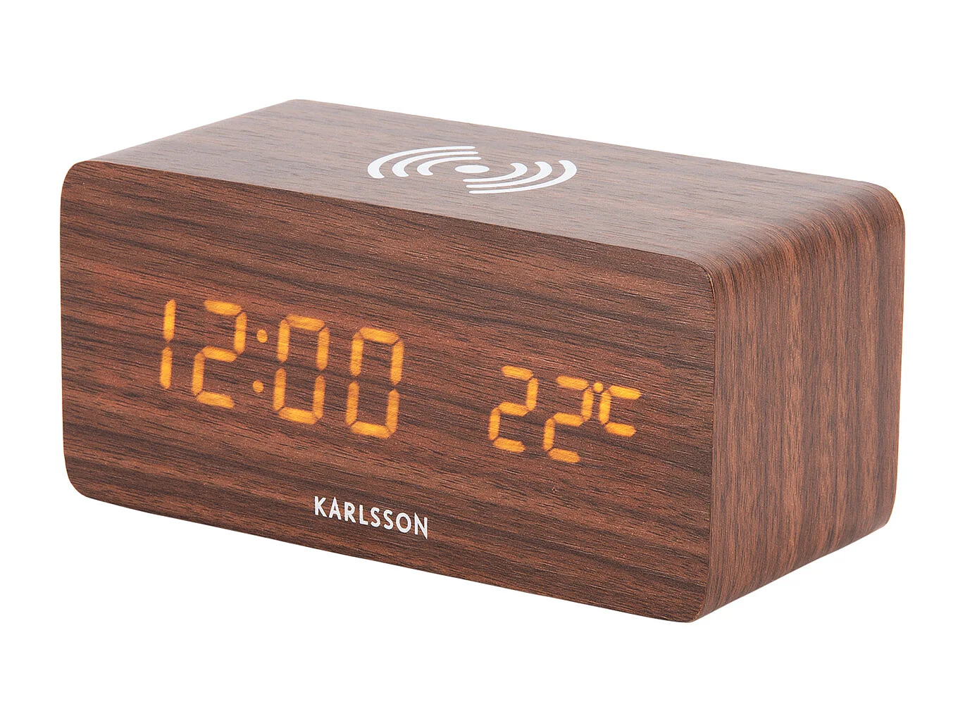 Bloc réveil avec chargeur de téléphone LED - Bois foncé