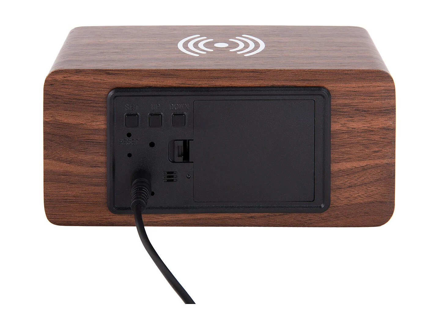 Bloc réveil avec chargeur de téléphone LED - Bois foncé