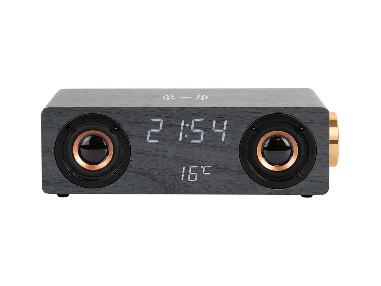 Réveil classique avec haut-parleur Bluetooth et chargeur de téléphone - Noir