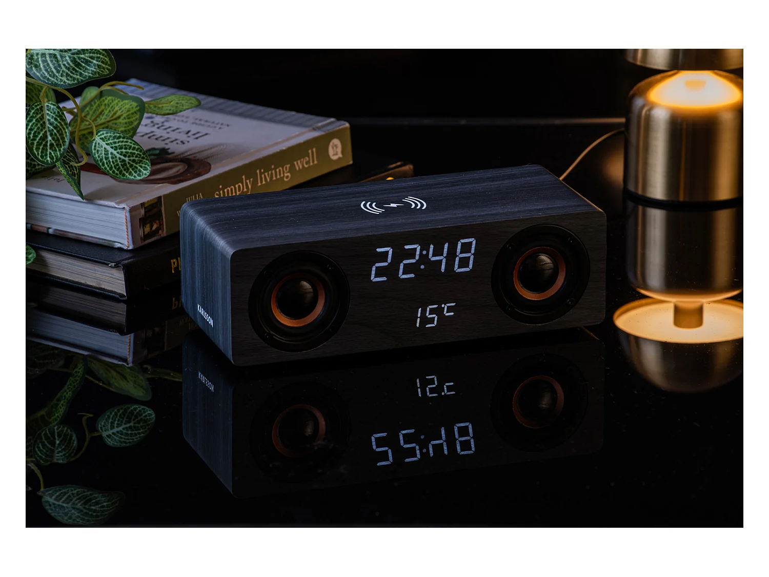 Réveil classique avec haut-parleur Bluetooth et chargeur de téléphone - Noir