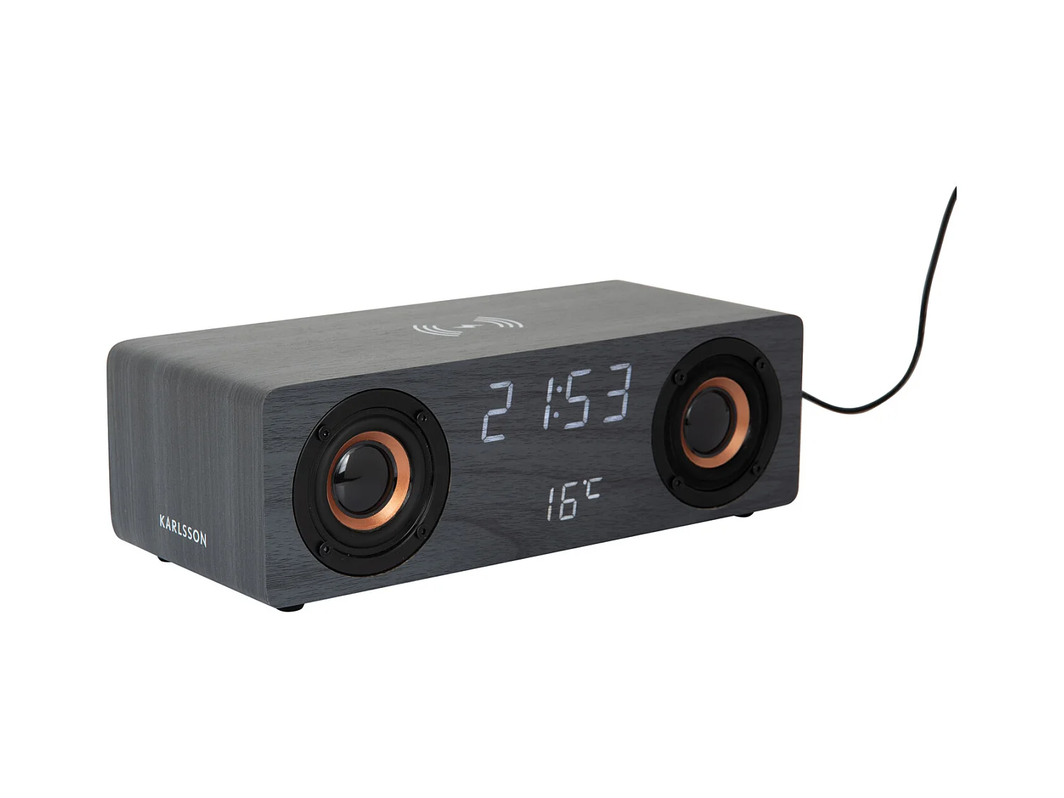 Réveil classique avec haut-parleur Bluetooth et chargeur de téléphone - Noir