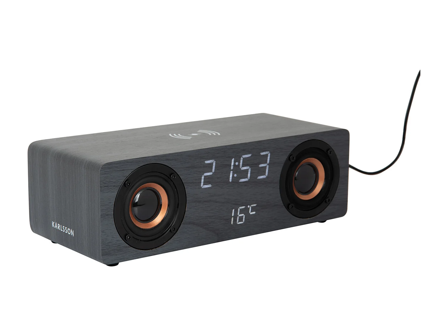 Réveil classique avec haut-parleur Bluetooth et chargeur de téléphone - Noir