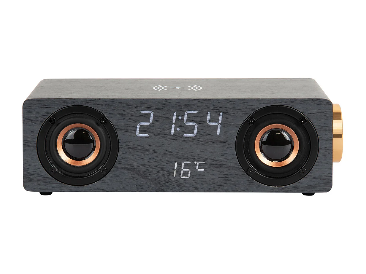 Réveil classique avec haut-parleur Bluetooth et chargeur de téléphone - Noir