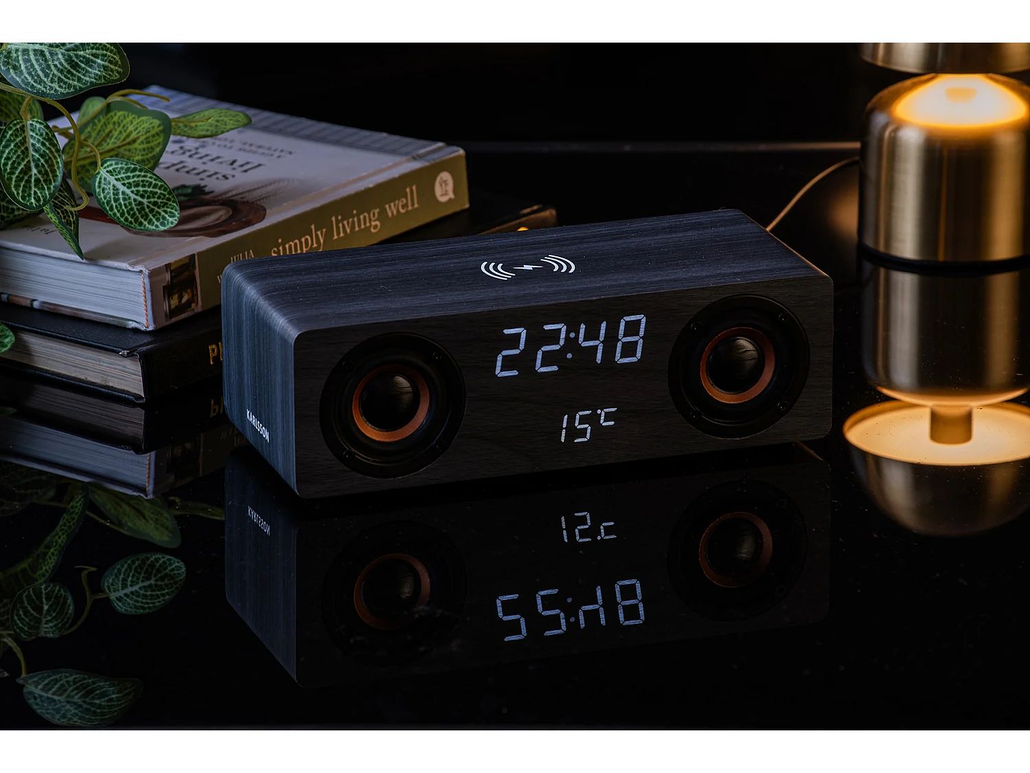 Réveil classique avec haut-parleur Bluetooth et chargeur de téléphone - Noir