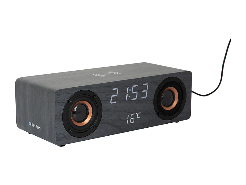 Réveil classique avec haut-parleur Bluetooth et chargeur de téléphone - Noir