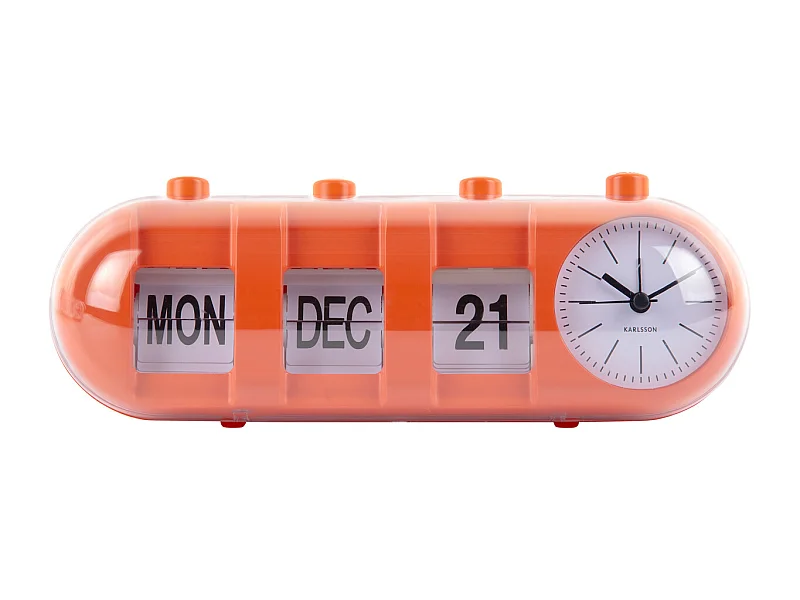 Réveil rétro tube calendrier Flip - Orange vif