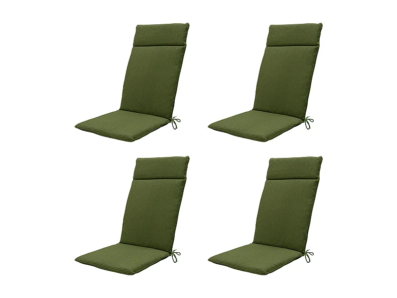 Coussin de chaise de jardin dossier haut en toile vert mousse éco+ - Dimensions approximatives : 120 x 50 cm - Lot de 4