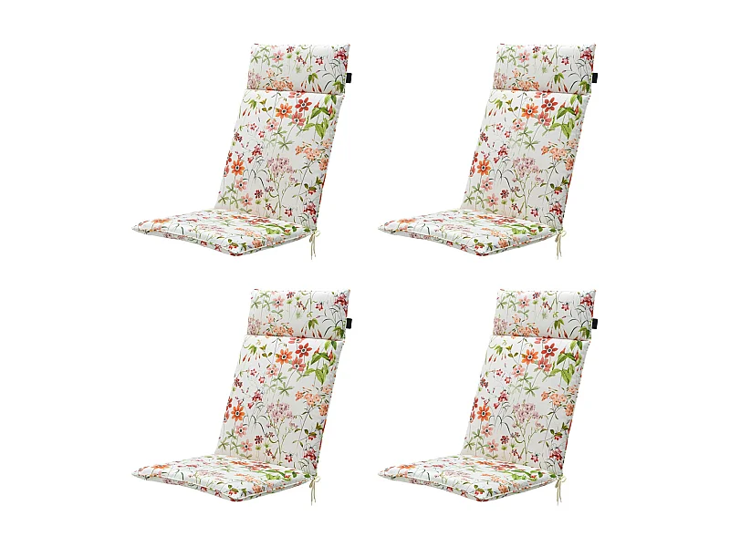 Coussin de chaise de jardin dossier haut Milly naturel - Environ 120 x 50 cm - Lot de 4