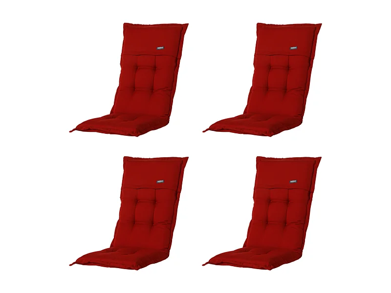 Coussin de chaise de jardin à dossier haut côtelé rouge - Environ 123 x 50 cm - Lot de 4