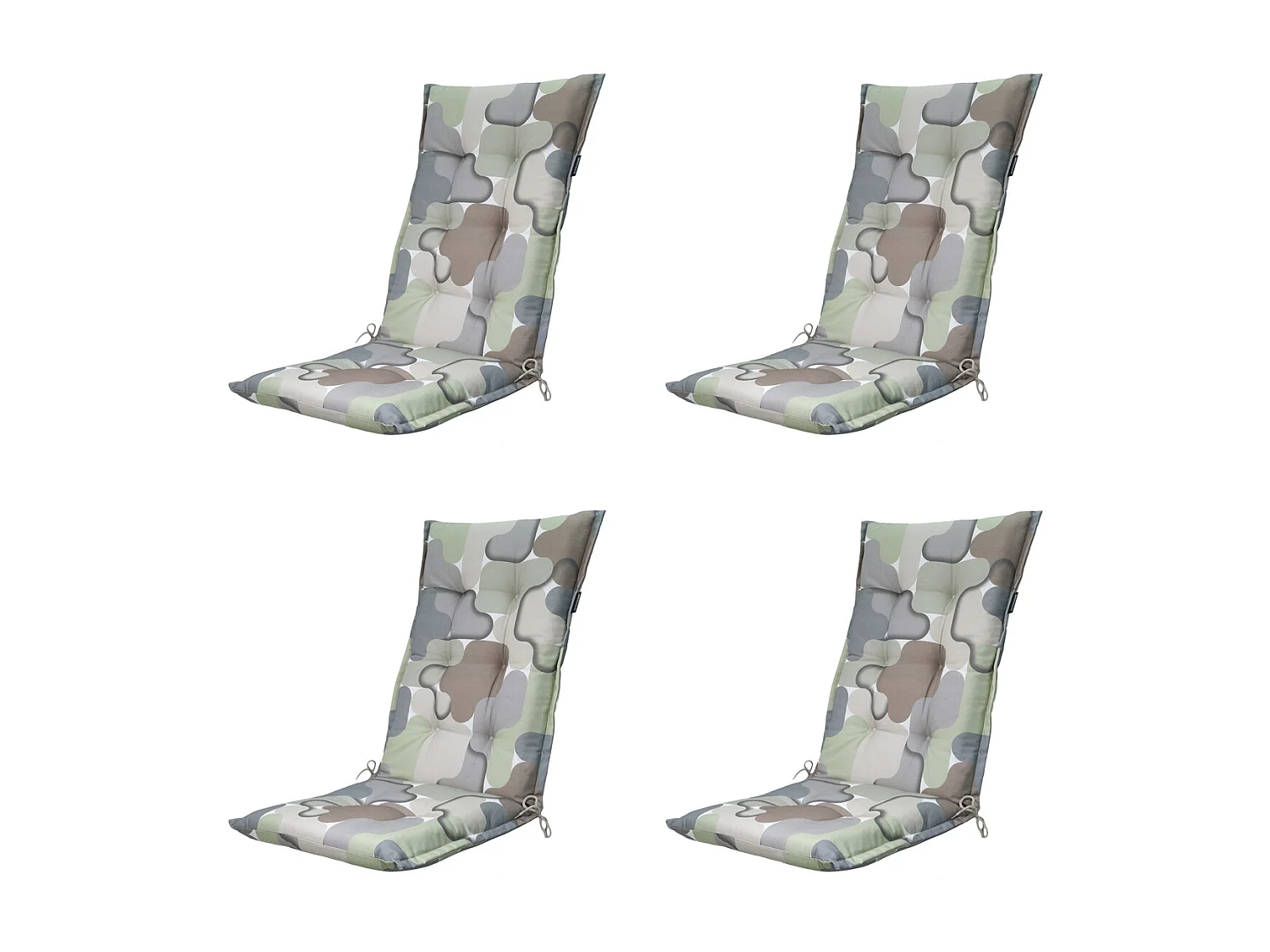 Coussin de chaise de jardin dossier haut Grafi sauge - Environ 123 x 50 cm - Lot de 4