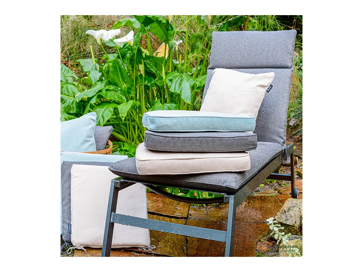 Coussin de chaise de jardin dossier haut toile gris foncé eco+ - environ 120 x 50 cm - lot de 4