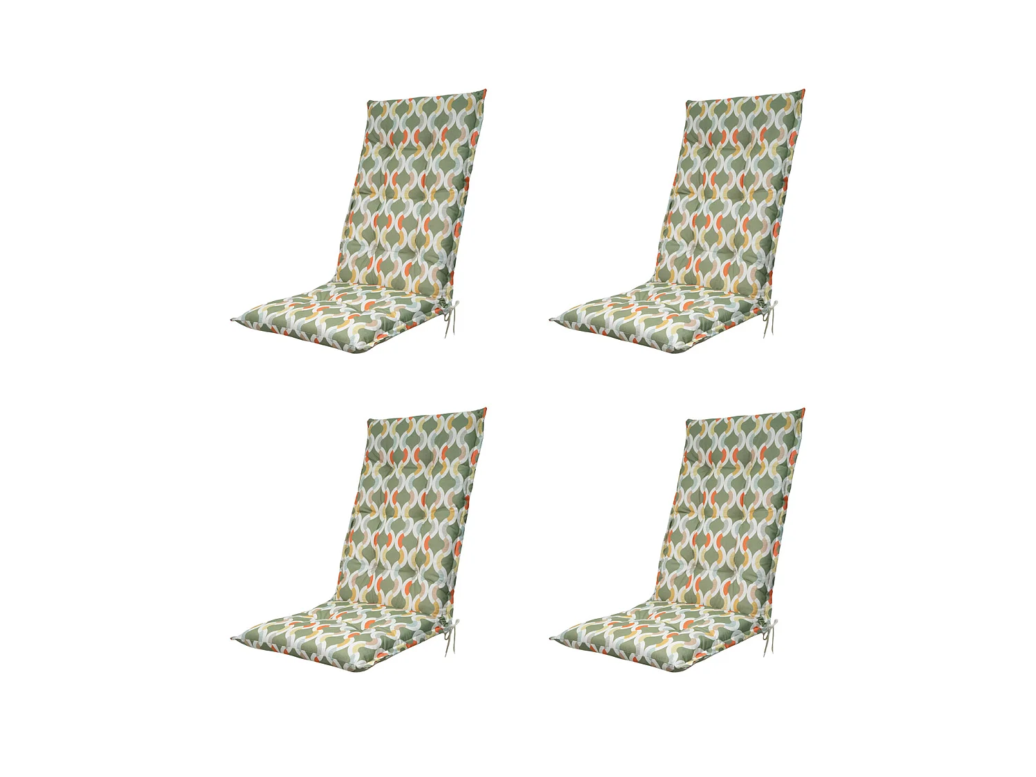 Coussin de chaise de jardin dossier haut Trivia vert - Environ 123 x 50 cm - Lot de 4