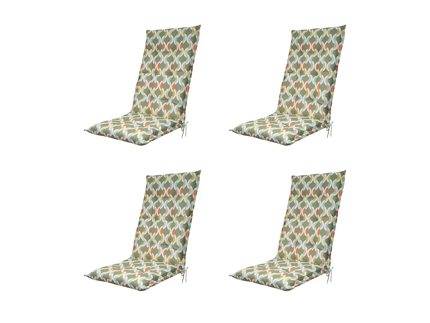 Coussin de chaise de jardin dossier haut Trivia vert - Environ 123 x 50 cm - Lot de 4