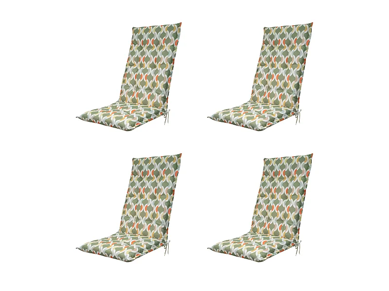 Coussin de chaise de jardin dossier haut Trivia vert - Environ 123 x 50 cm - Lot de 4