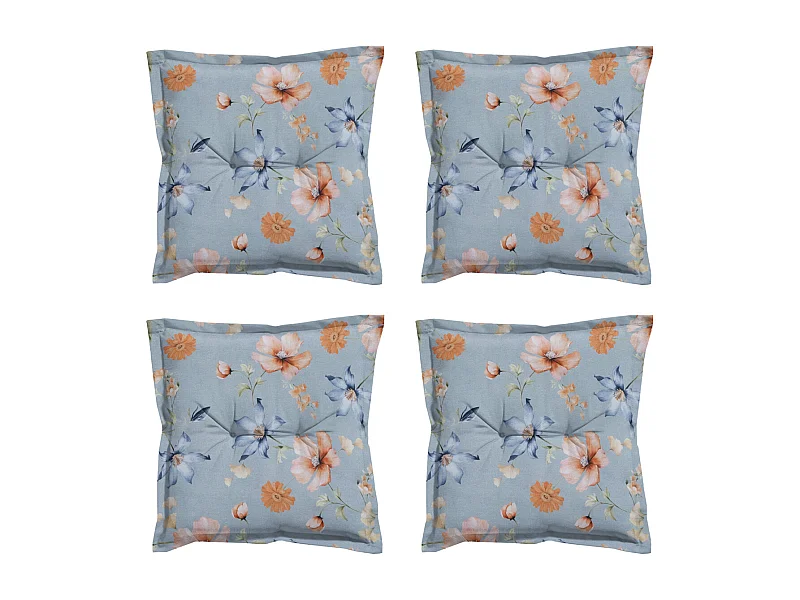 Coussin d'assise Florina bleu - Environ 50 x 50 cm - Lot de 4