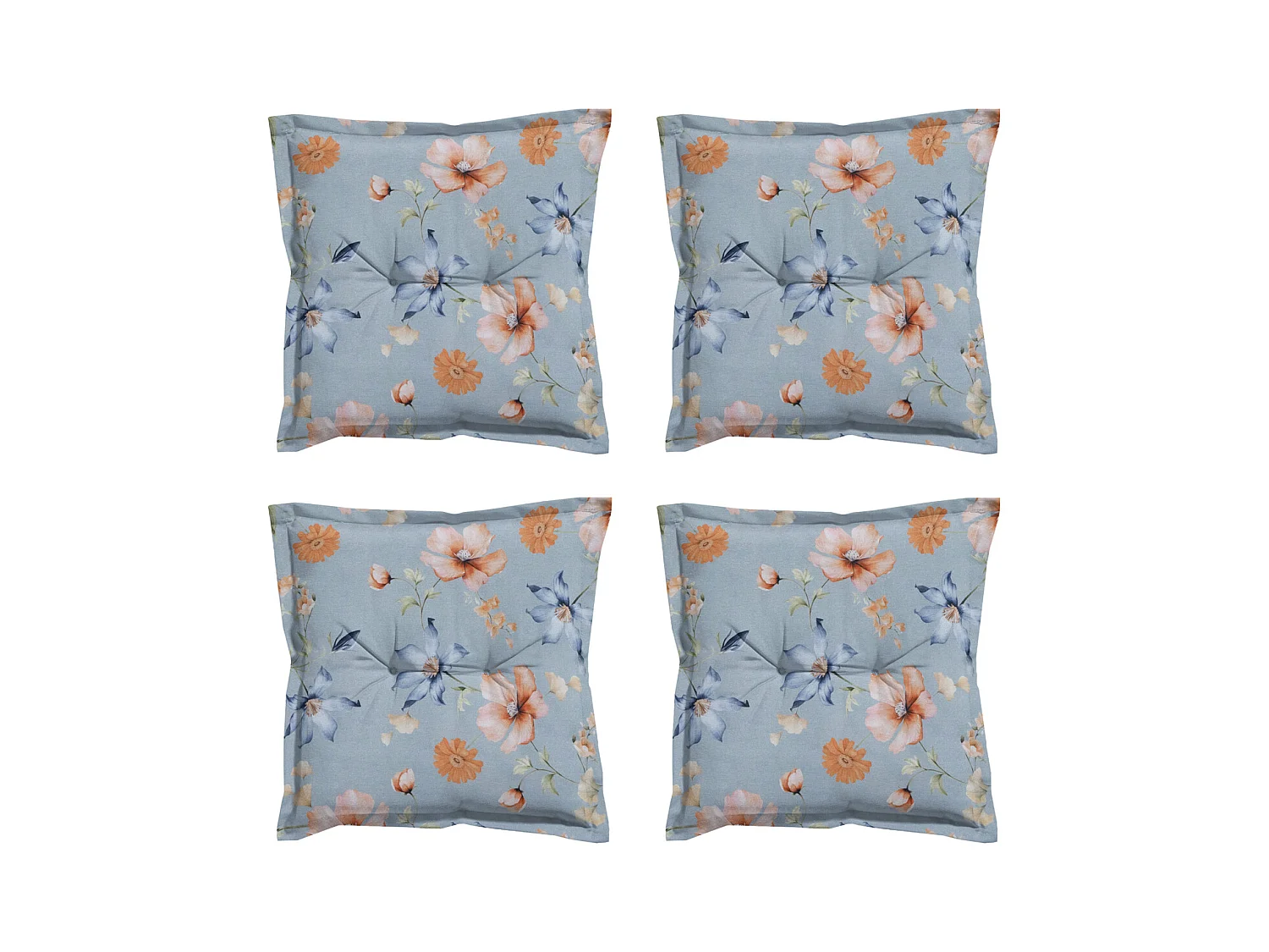 Coussin d'assise Florina bleu - Environ 50 x 50 cm - Lot de 4