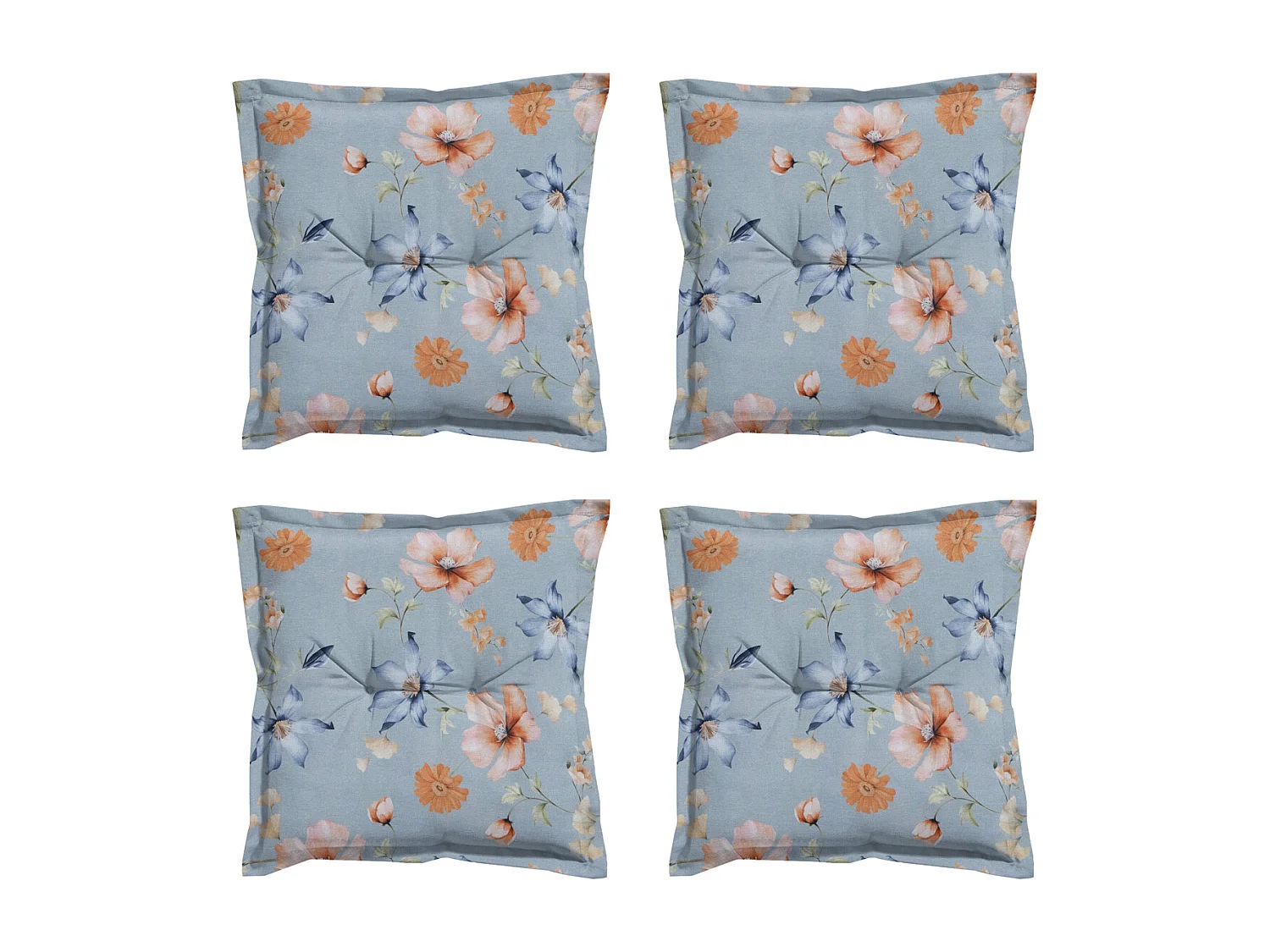 Coussin d'assise Florina bleu - Environ 50 x 50 cm - Lot de 4