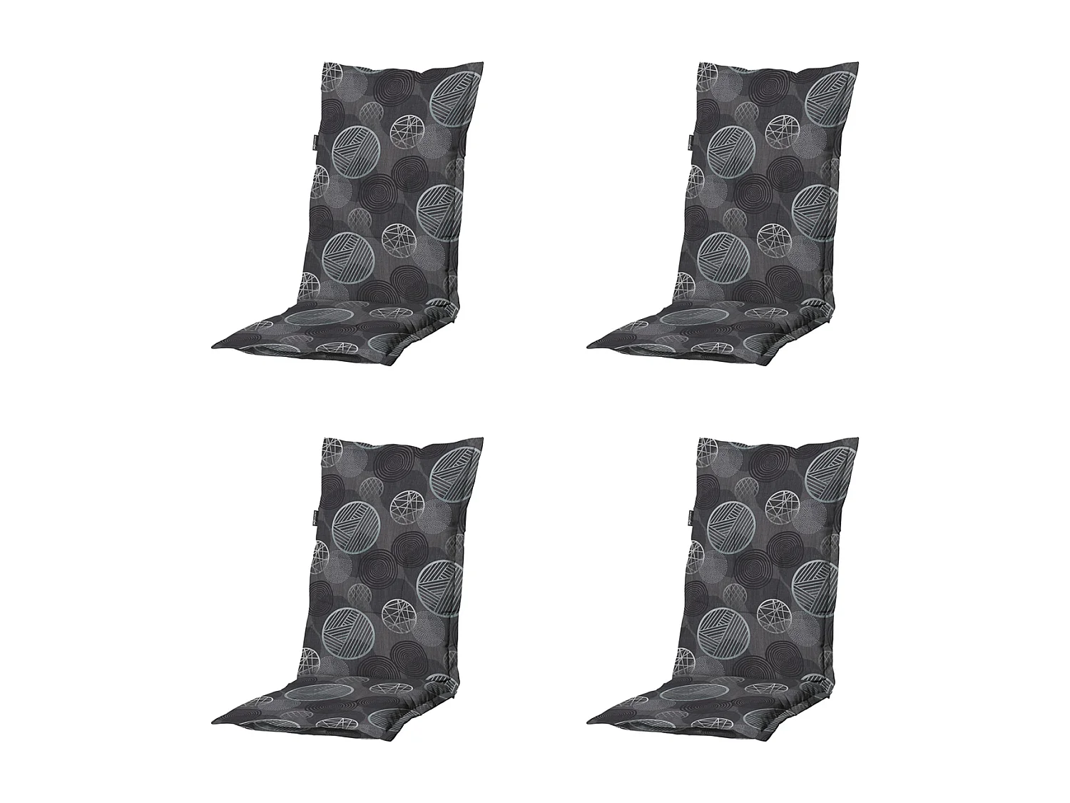 Coussin de chaise de jardin à dossier haut Circle gris - Environ 123 x 50 cm - Lot de 4
