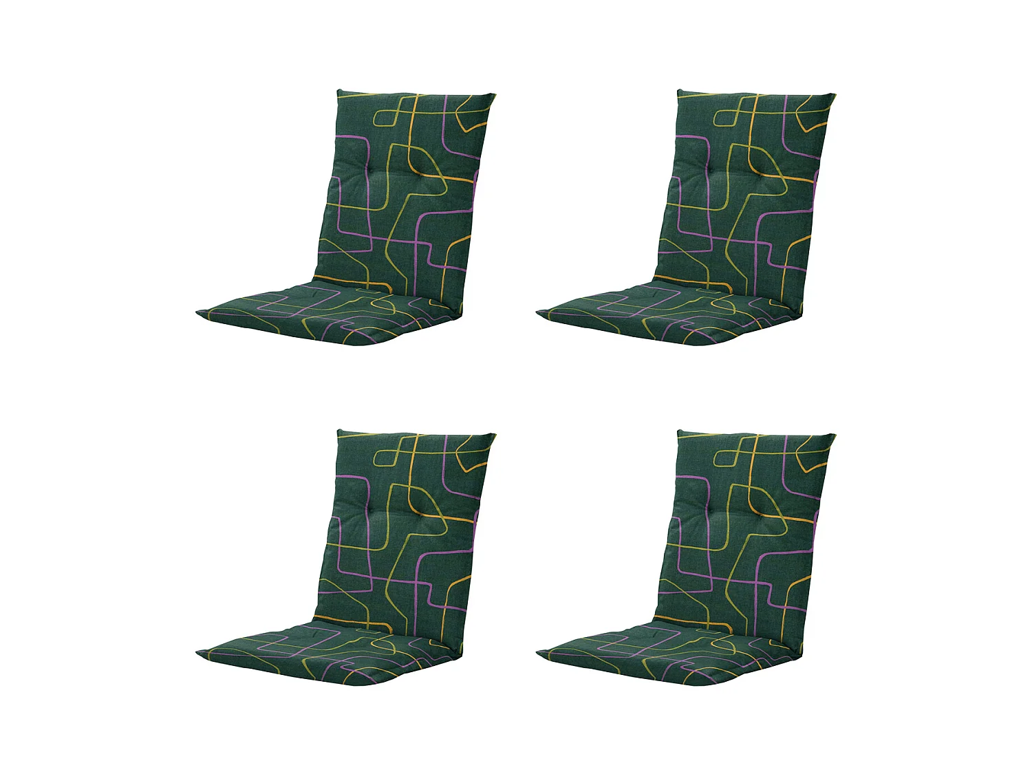 Coussin de chaise de jardin dossier bas Joah vert - Environ 105 x 50 cm - Lot de 4