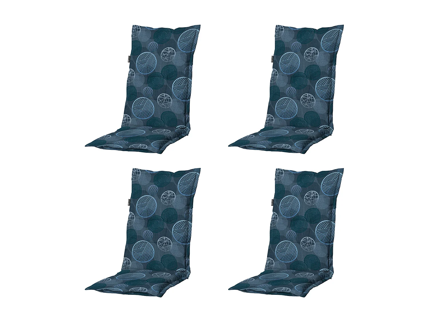 Coussin de chaise de jardin à dossier haut Cercle bleu - Environ 123 x 50 cm - Lot de 4