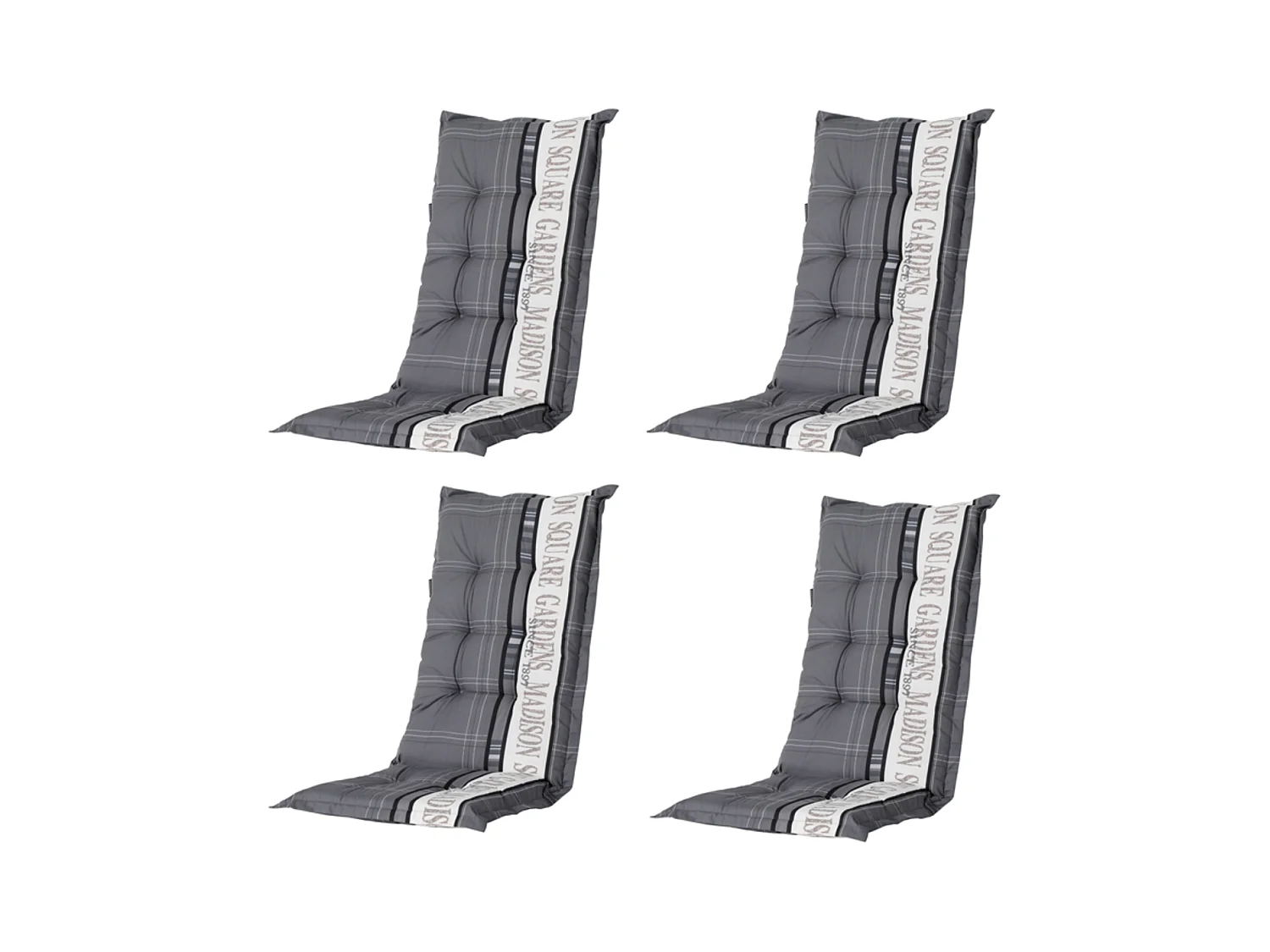 Coussin de chaise de jardin à dossier haut Madison gris jardin - Dimensions approximatives : 123 x 50 cm - Lot de 4