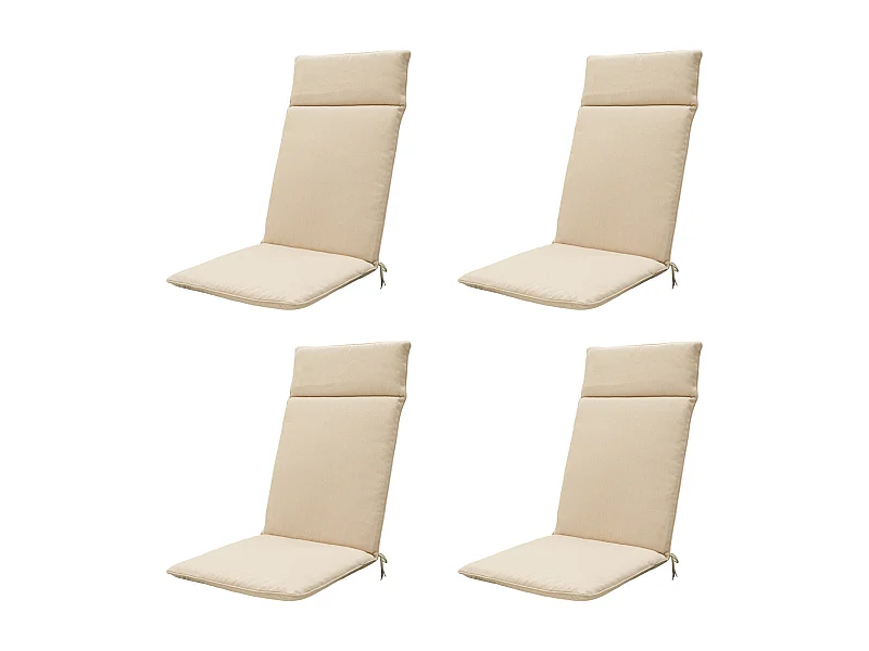 Coussin de chaise de jardin dossier haut en toile beige éco+ - Dimensions approximatives : 120 x 50 cm - Lot de 4