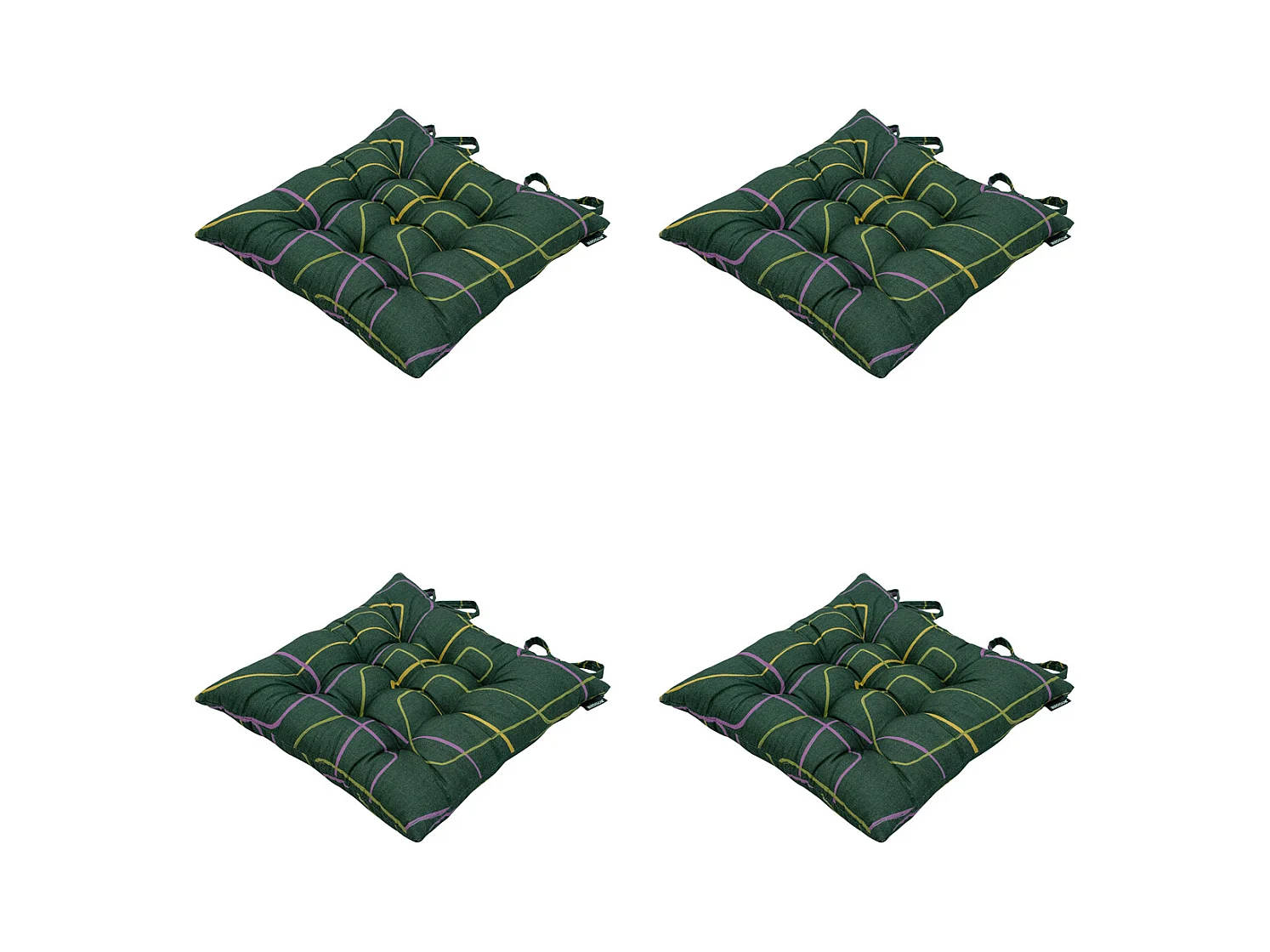 Coussin d'assise Toscane Joah vert - Env. 46x46 cm - Lot de 4