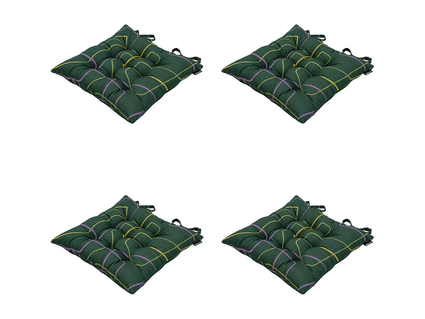 Coussin d'assise Toscane Joah vert - Env. 46x46 cm - Lot de 4