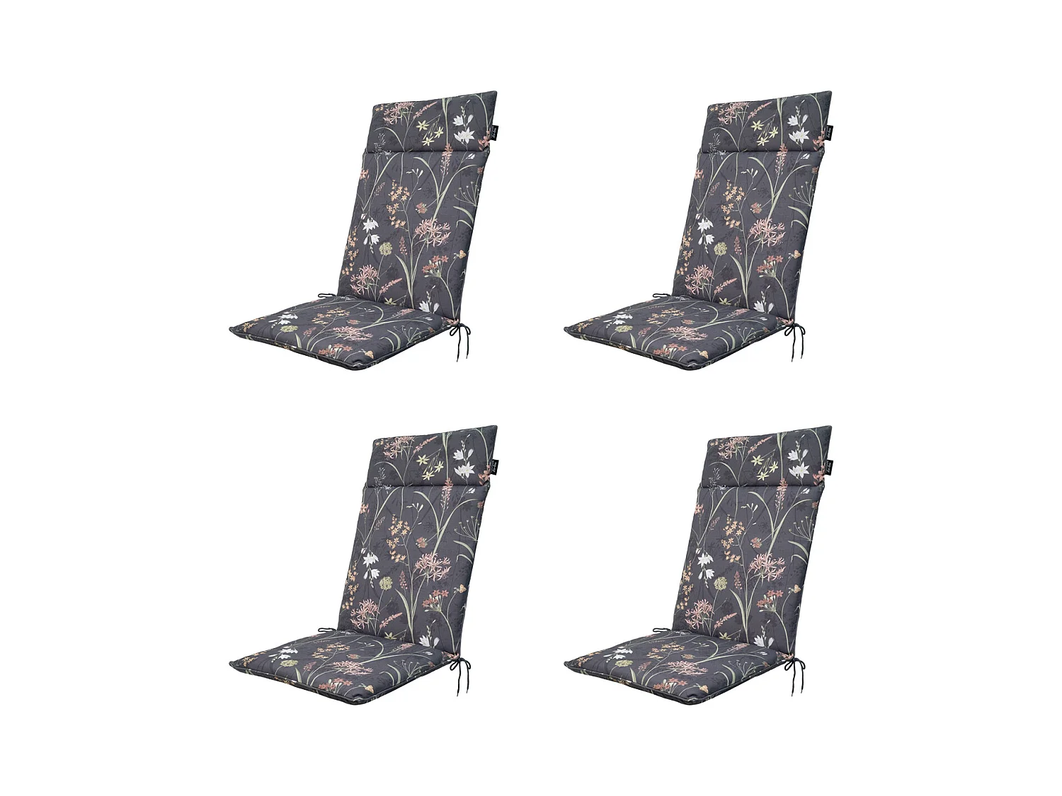 Coussin de chaise de jardin haut dossier Donna gris toile éco+ - Environ 120 x 50 cm - Lot de 4