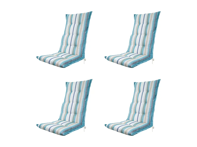 Coussin de chaise de jardin haut dossier droit azur - Env. 123 x 50 cm - Lot de 4