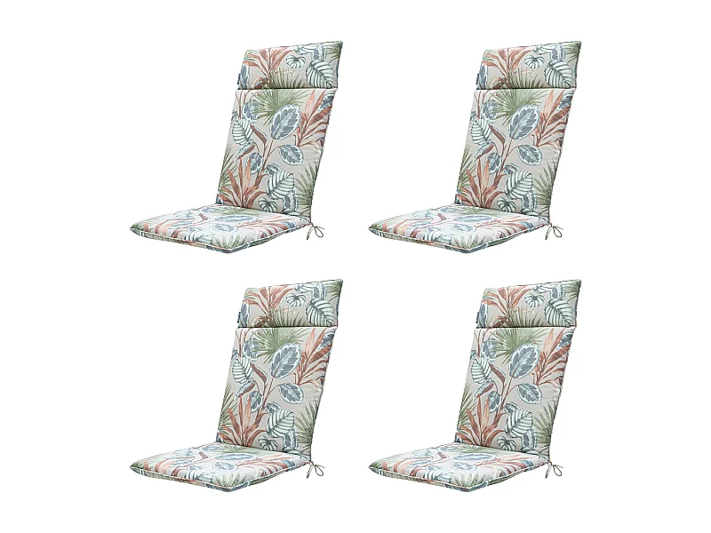 Coussin de chaise de jardin haut dossier Cala naturel - Environ 120 x 50 cm - Lot de 4