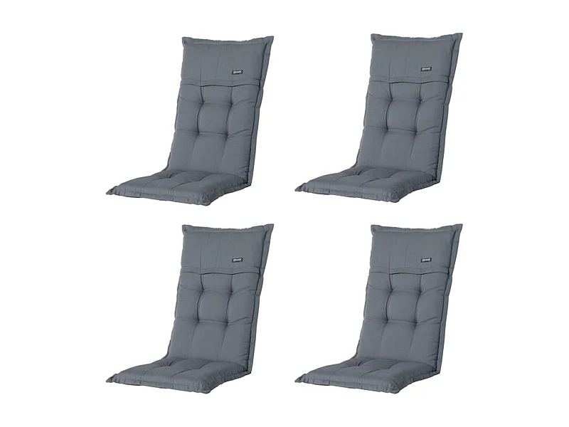 Coussin de chaise de jardin à dossier haut côtelé gris - Environ 123 x 50 cm - Lot de 4