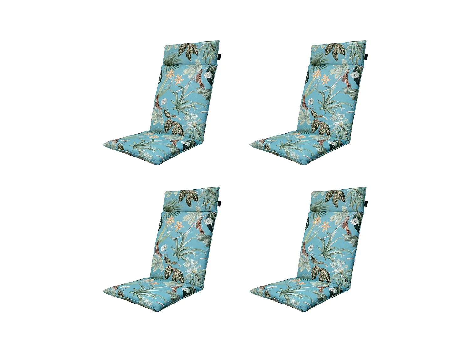 Coussin de chaise de jardin à dossier haut Grasse aqua - Env. 120 x 50 cm - Lot de 4