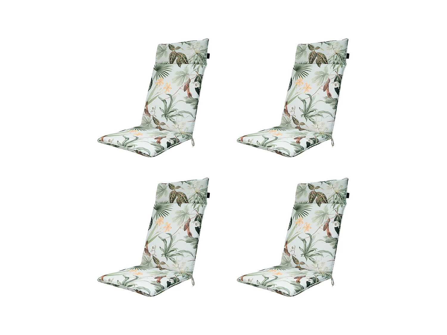 Coussin de chaise de jardin à dossier haut vert Grasse - Environ 120 x 50 cm - Lot de 4