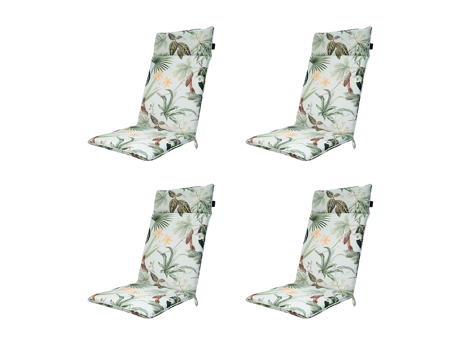 Coussin de chaise de jardin à dossier haut vert Grasse - Environ 120 x 50 cm - Lot de 4