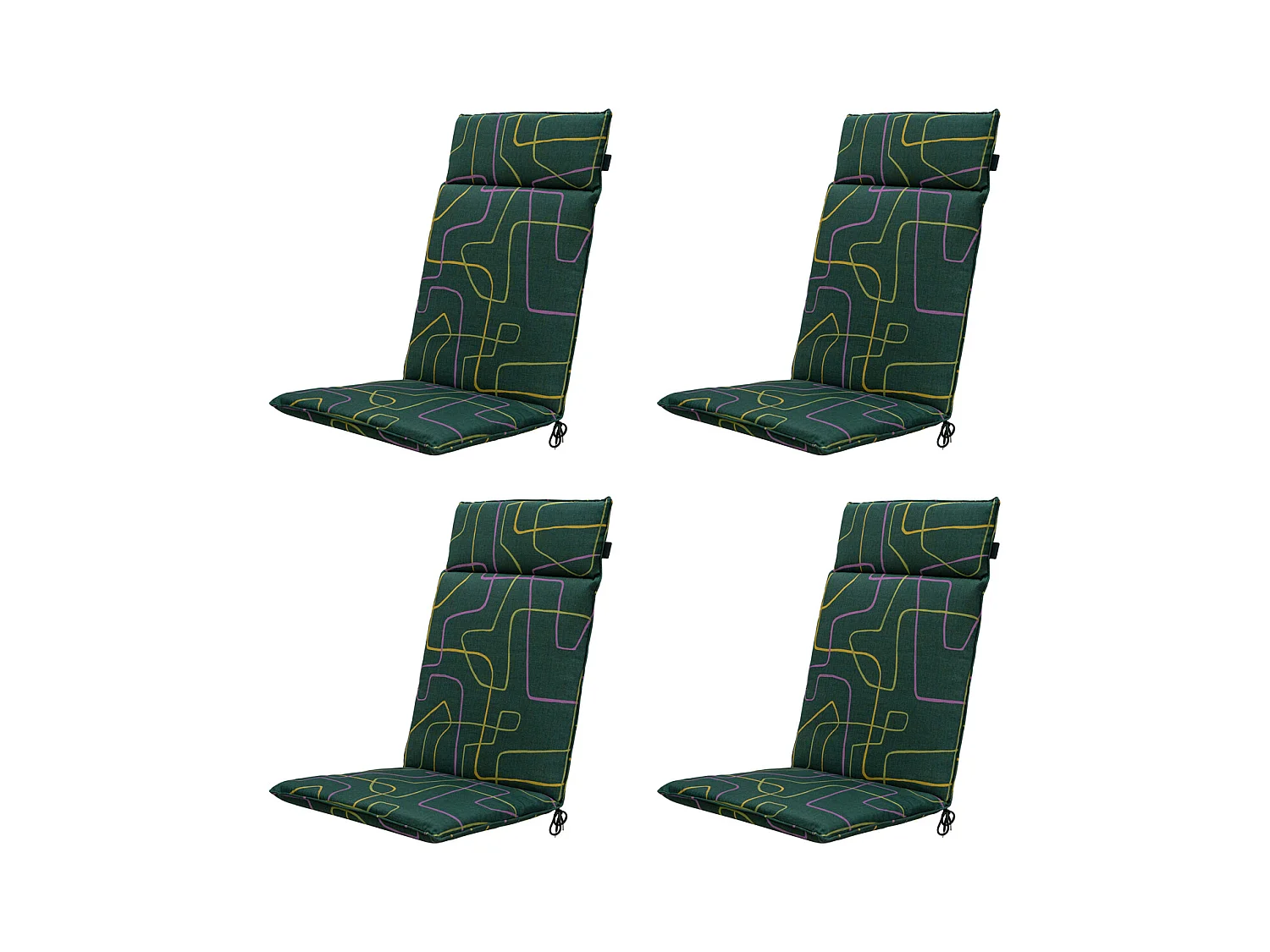 Coussin de chaise de jardin haut dossier Joah vert - Environ 120 x 50 cm - Lot de 4