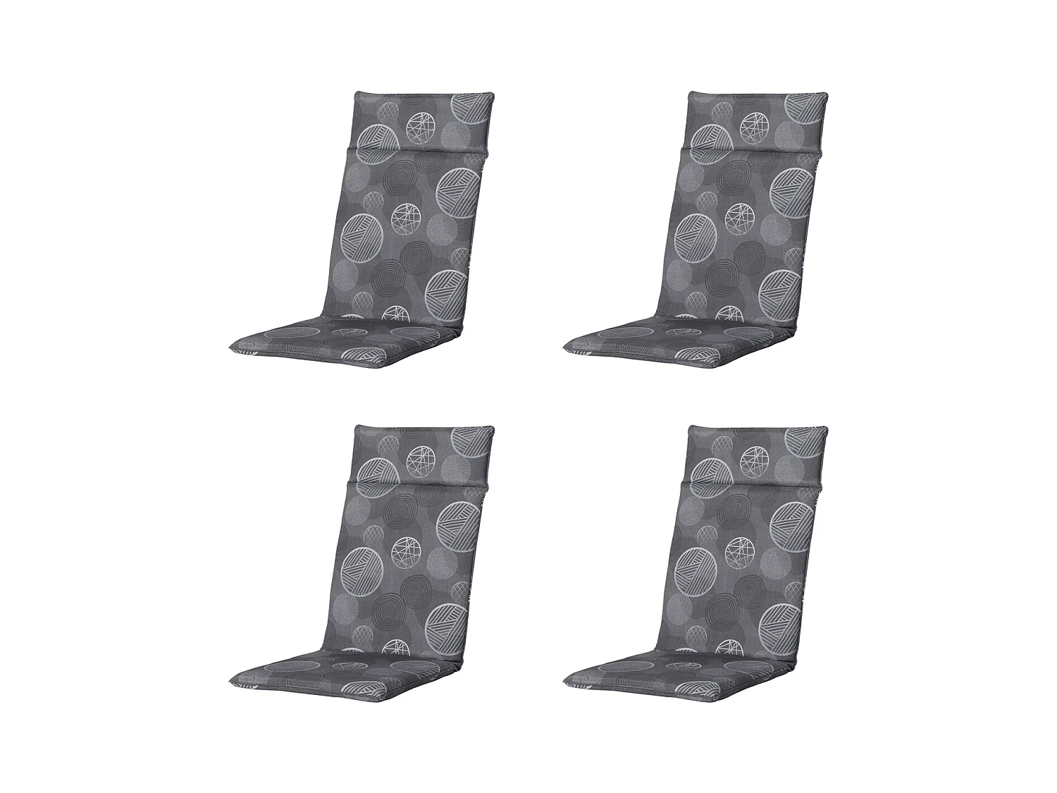 Coussin de chaise de jardin haut dossier cercle gris - Environ 120 x 50 cm - Lot de 4