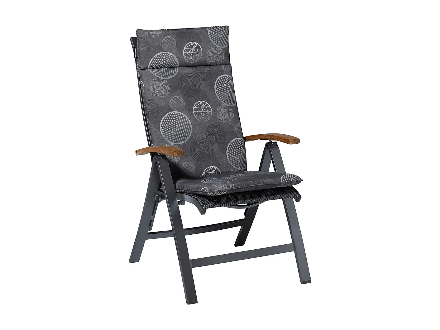 Coussin de chaise de jardin haut dossier cercle gris - Environ 120 x 50 cm - Lot de 4