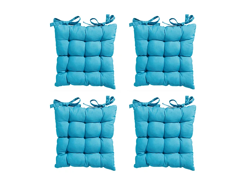 Cojín de asiento Tuscany Panama color aguamarina - Aprox. 46 x 46 cm - Juego de 4