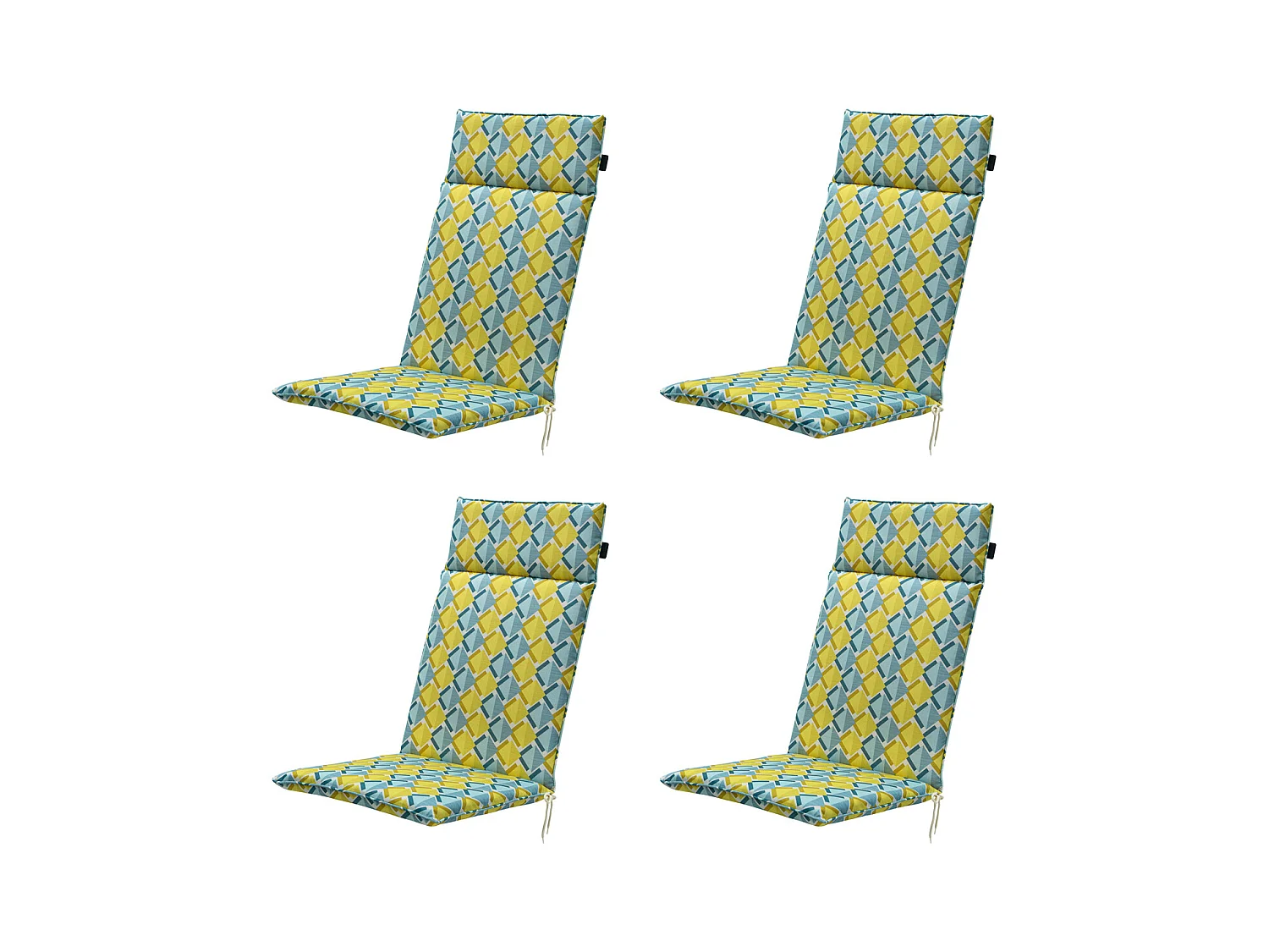 Coussin de chaise de jardin à dossier haut Siem jaune - Environ 120 x 50 cm - Lot de 4
