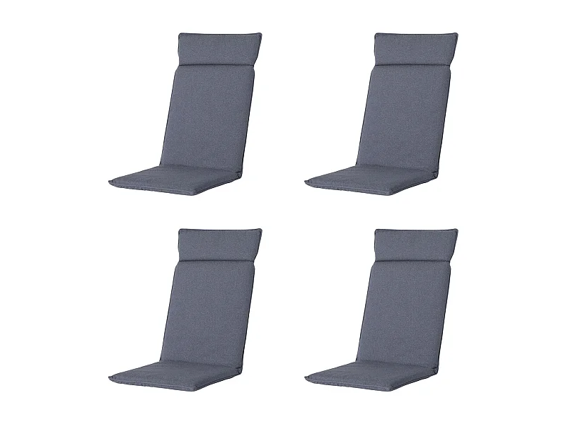 Coussin de chaise de jardin dossier haut Manchester gris denim - Environ 120 x 50 cm - Lot de 4