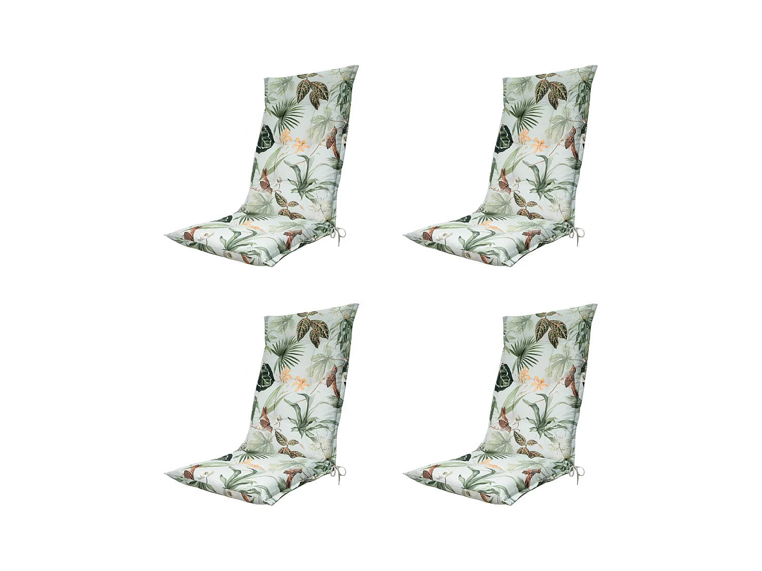 Coussin de chaise de jardin à dossier haut vert Grasse - Environ 123 x 50 cm - Lot de 4