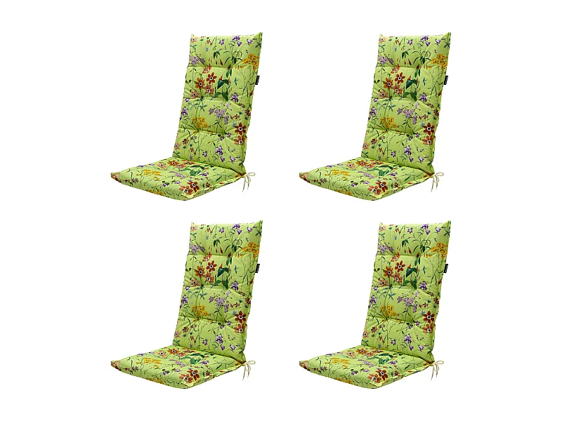 Coussin de chaise de jardin haut dossier Milly vert - Environ 123 x 50 cm - Lot de 4