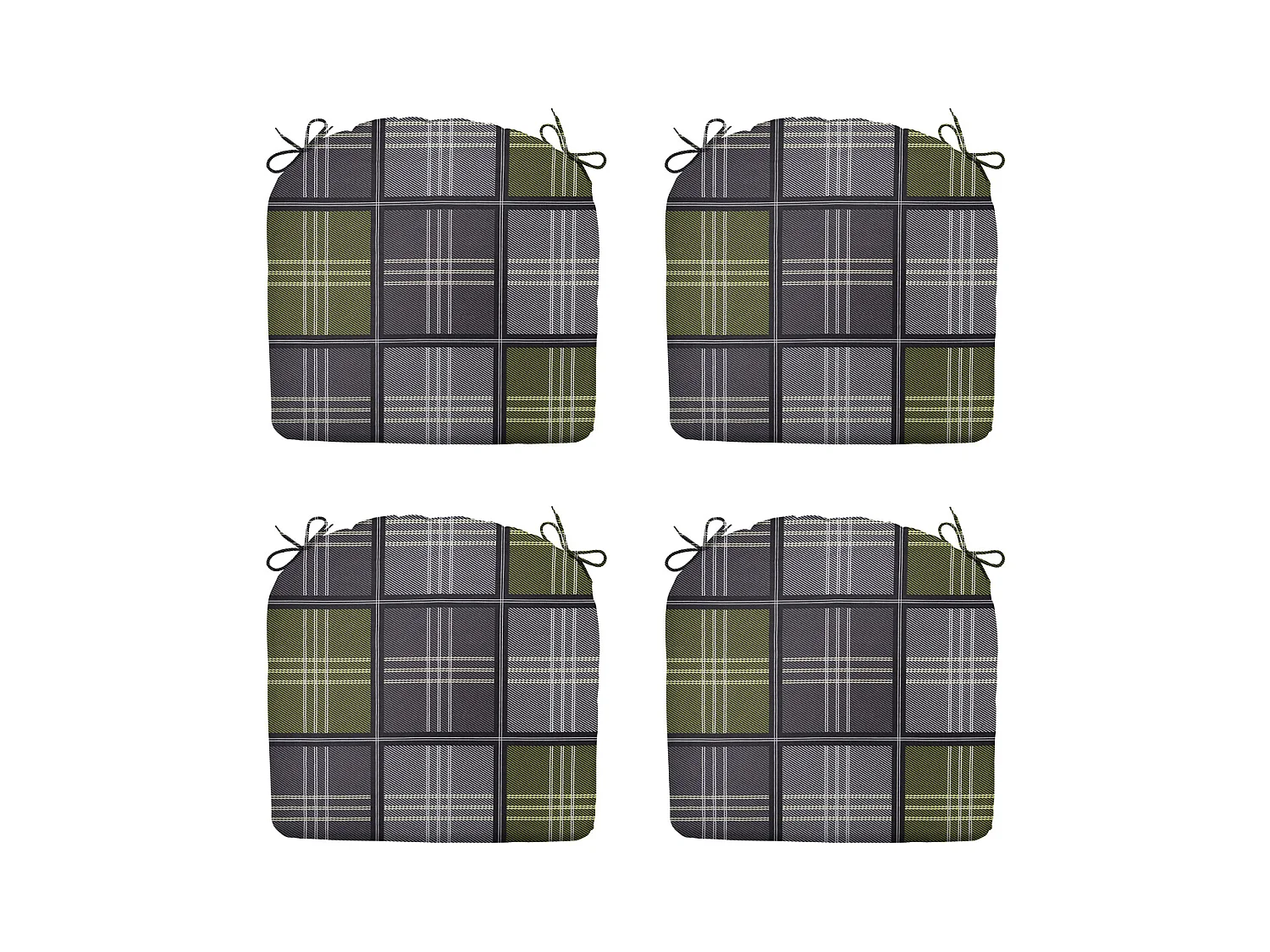 Cojín de asiento oliva parcheado - Aprox. 46x48 cm - Juego de 4