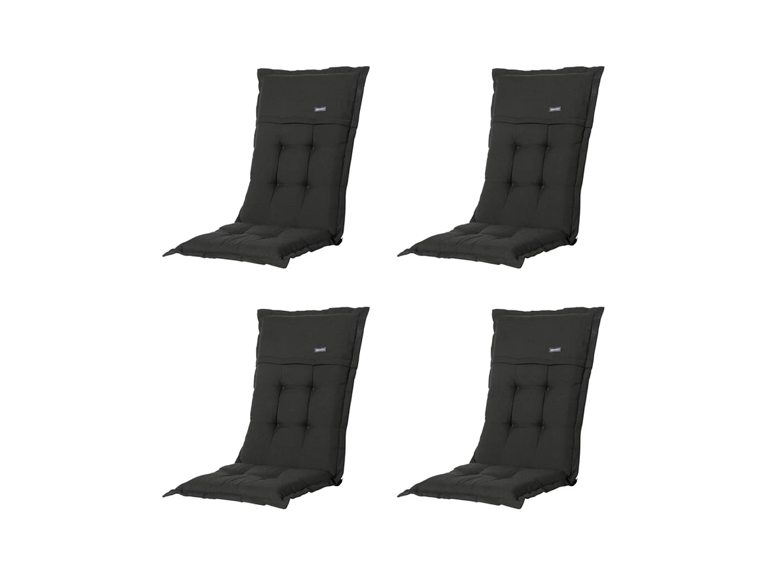 Coussin de chaise de jardin à dossier haut côtelé noir - Environ 123 x 50 cm - Lot de 4