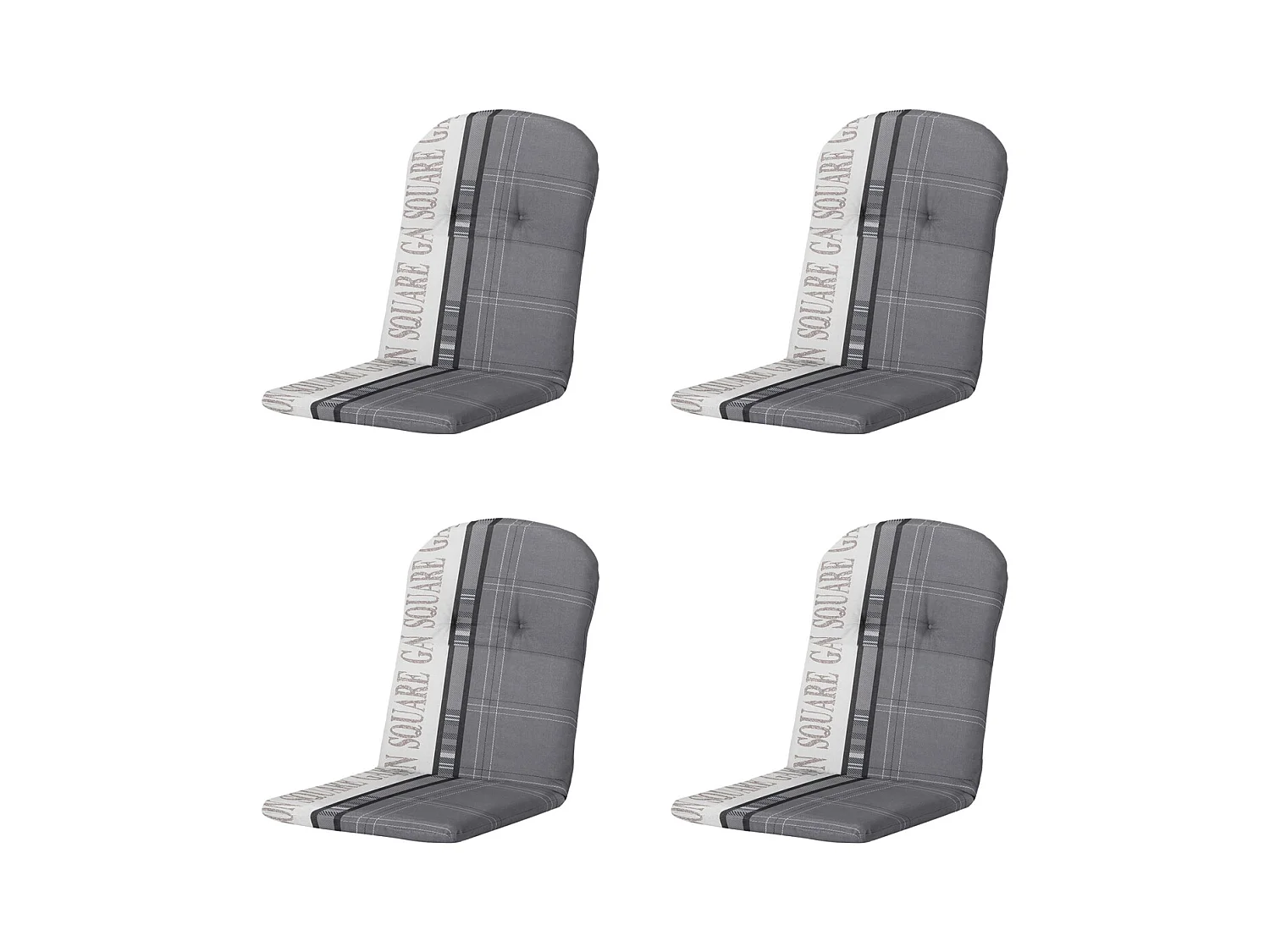Coussin de chaise baquet dossier haut Madison Garden gris - Env. 96 x 45 cm - Lot de 4