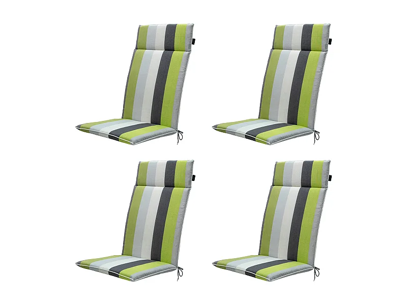 Coussin de chaise de jardin haut dossier Victoria vert - Environ 120 x 50 cm - Lot de 4